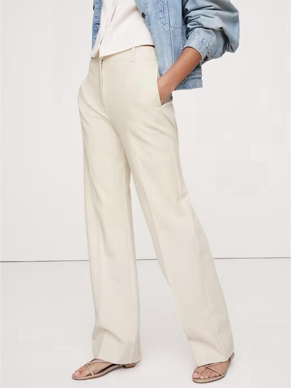BANANA REPUBLIC NWT HIGH-RISE MODERN STRAIGHT CITY STRETCH PANT IN CREAM-SIZE 0